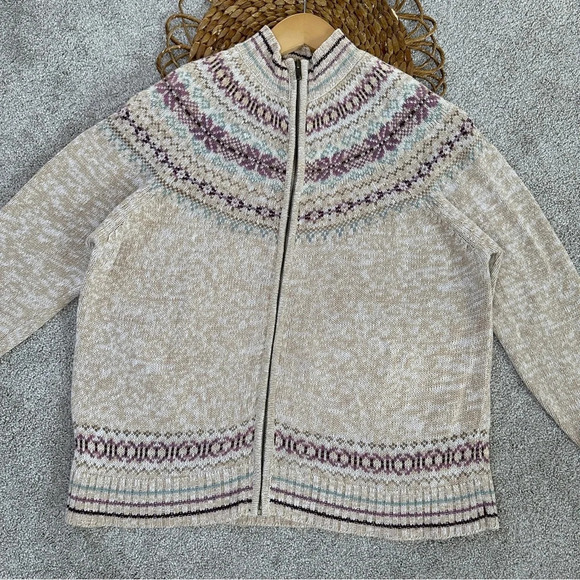 Tiara International Vintage 2001 Retro Faire Isle Zipper Front Sweater Boho L - Picture 3 of 12